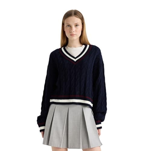 DeFacto Womens Regular Fit V Neck LONG SLEEVE Tricot Pullover C7321AX Pullover (pack of 1) Sweater