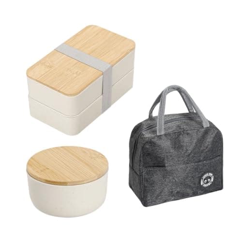 Divided Lunch Box with Wood Lid Practical Meal Prep Food Container Box