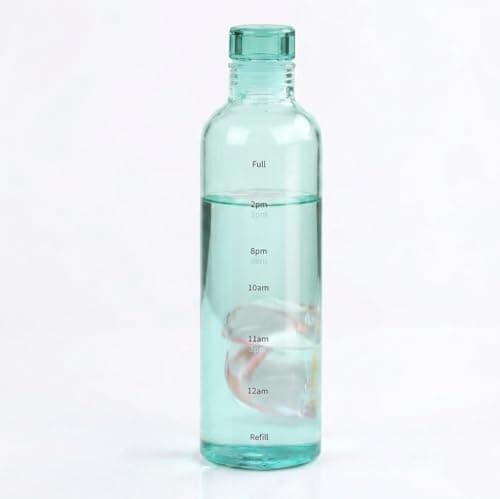 Generic Glass Water Bottle, 700 ml capacity, green color, motivational time marker for tracking daily water intake, clear modern design, leak-proof lid, ideal for office, gym, or daily use.
