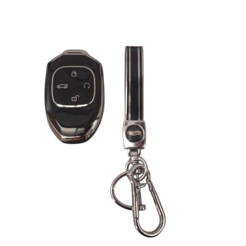LOKYBOY Car Key Case TPU Black Silver Full Protection for Your Car Key | LOKYBOY Car Black and Silver TPU Key Cover with Key Chain