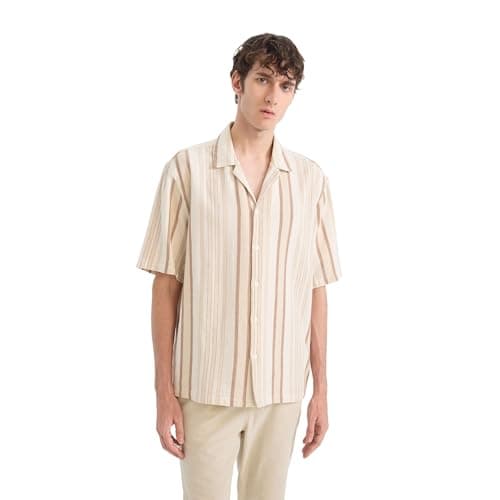 DeFacto Mens Casual Relax Fit Resort Neck Short Sleeve Woven Top Short Sleeve Shirt Short (pack of 1)