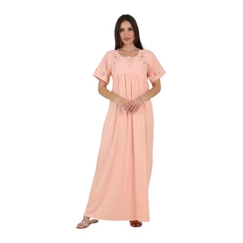 ZECOTEX Women’s Cotton Nightgown Night Dress | Short Sleeve Embroidered Chest & Sleeves Sleepwear Soft Breathable Fabric | Relaxed Fit | Plus Size M–6XL | Made in Egypt Nightgown nightshirt