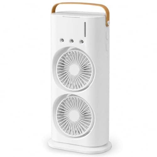 Desk Fan with Mist Spray, Portable USB Rechargeable Double Head Cooling Fan, 3 Speeds, Adjustable Angle and Remote Control for Home, Office and Travel, T-559