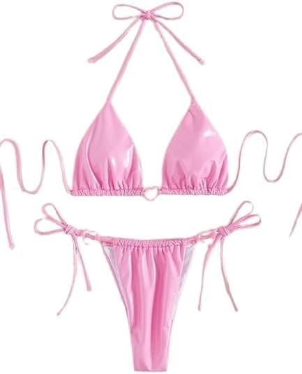 Women's 2 Piece Bikini Set Pink Swimsuit with Elastic Side Ties – Stylish and Comfortable Summer Swimwear | Beach & Swim Costumes