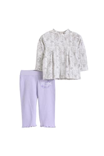 Junior Baby Girls 2-Piece Autumn Outfit Set – Long Sleeve Printed T-Shirt & Soft Pants, Cotton Blend Infant Clothing Set, Multicolor, 09 Coordinated outfit