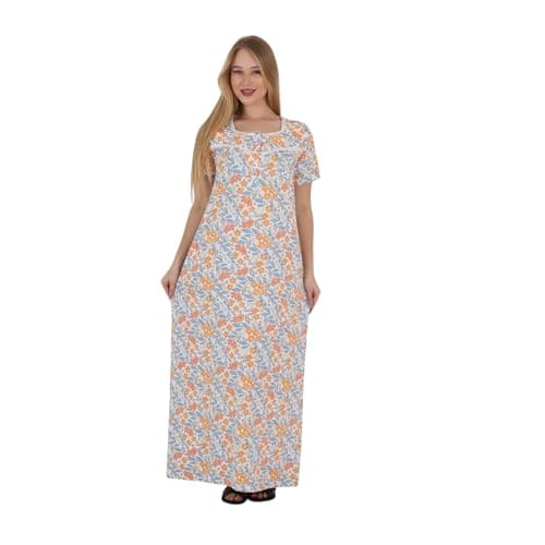 ZECOTEX Women's Egyptian Cotton Floral Maxi Nightgown | Soft Breathable Short Sleeve Sleep Dress M-6XL | Made in Egypt Nightgown nightshirt