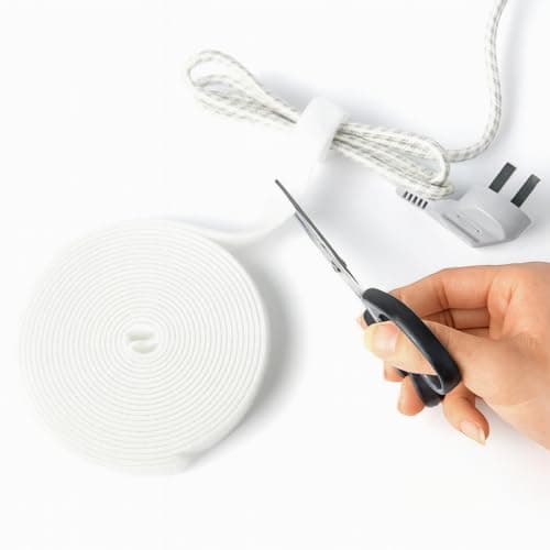Cable Tidy Management Double Sided Hook And Loop Fastening Tape Reusable Wire Organizer Roll 2cm Width 5m Length For Home Office DIY Use Cable Ties For TV Computer Desk Cord Control Solution (White) Hook loop fastener