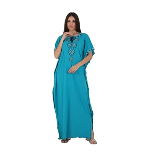 ZECOTEX Women's Embroidered Home Nightgown Abaya Cotton | Loose Fit, 1/2 Sleeve, Plus Size Lounge Dress | Sizes L to 5XL Nightgown nightshirt