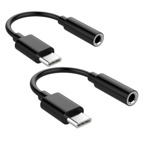 Generic USB C to 3.5mm Headphone Jack Adapter, Type C to Aux Audio Dongle with Hi-Fi DAC Chip, Compatible with iPhone 16/15 Pro Max Samsung Galaxy S24/S23 Ultra iPad Pixel (Black 2 Pcs) Electronic adapter