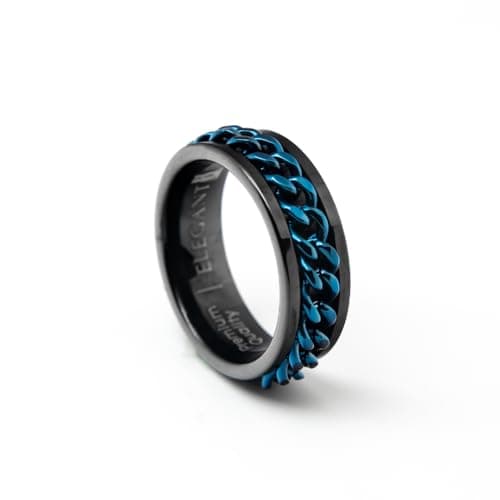 Black Tungsten Carbide Ring with a blue stainless steel bezel A135