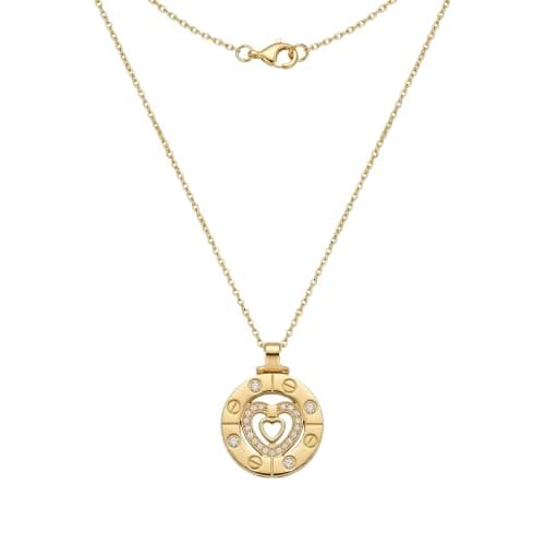 Gold Tone Round Necklace With Diamond Heart Fashion Jewelry For Women-Mg_cg10041