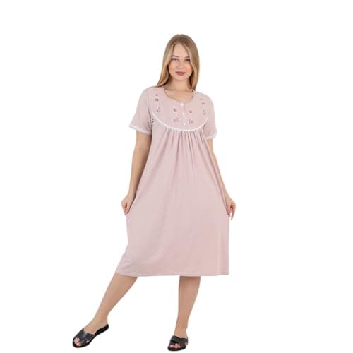 ZECOTEX Women’s Cotton Embroidered | Nightgown – Elegant Short Sleeve Mini Nightdress | Soft Breathable Loungewear & Sleepwear | Made in Egypt Nightgown nightshirt