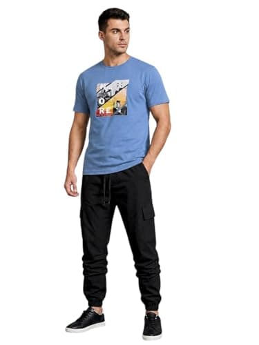 Miza Tring Men's Casual Cargo Pocket 100% Cotton T-Shirt and Soft Nylon Pants, Digital Print, Multi Color Coordinated outfit