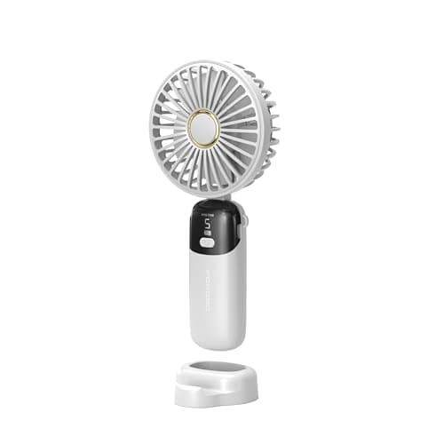 Porodo Chillo Flex Portable Handheld Fan, 1200mAh Rechargeable Personal Fan, 5 Speed Levels, LED Power Display, Table Base & Phone Holder, Up to 7.5 Hours, White Electric fan