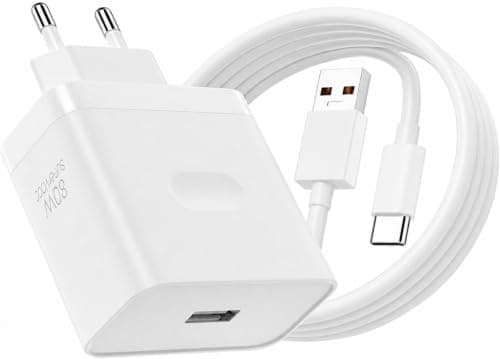 Super Fast Charging Adapter with USB-C to USB-C Cable for Smartphones ((80W with USB Cable for OnePlus 13R, 9 Pro, 10T, 10R, 8T, 7T, 10GT NEO))