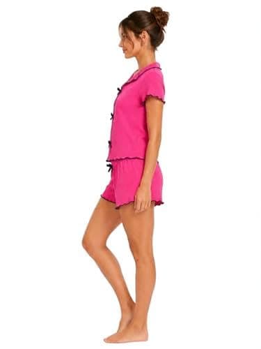 CAESAR Womens Women's Derby two-piece pajama set: shorts and t-shirt with bows on the chest Women's Derby two-piece pajama set: shorts and t-shirt with bows on the chest