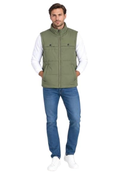 WAHDAN Men's Quilted Puffer Vest, Zip-Up Sleeveless Jacket 490607092-Olive Green L