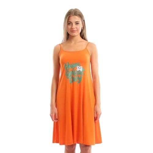 Andora Regular Fit Nightshirt with "Have a Great Day" Print - Orange_M