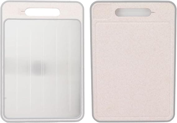2 in 1 Double Sided Chopping Board with Frozen Meat Defrosting Tray and Knife Sharpener – Multipurpose Chopping Blanche – Wheat Straw