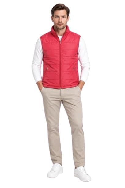 WAHDAN Men's Quilted Puffer Vest, Zip-Up Sleeveless Jacket 490607092-Red XXXL