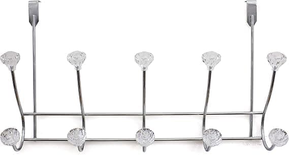5 Hook Behind The Door Hanger with Crystal Handles – Practical Nail Free Metal Clothes Hanger – Hanging Clothes, Bags, Towels, Space Organization - AM Storage hook