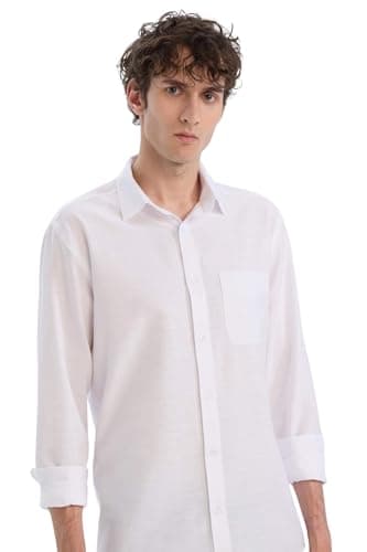 DeFacto Mens Modern Fit Polo Neck Long Sleeve Casual Woven Top Long Sleeve Shirt E5045AX Long Sleeve Shirt