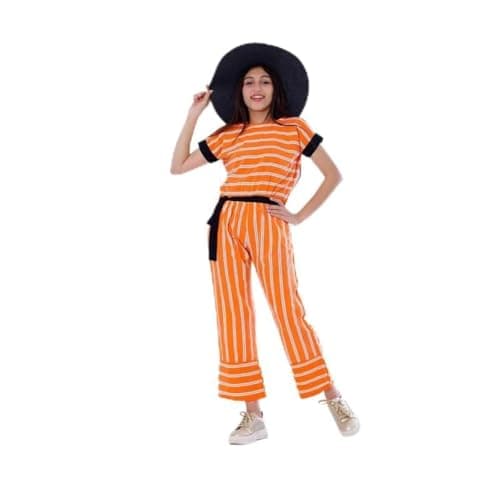 BEBO Girls Jumpsuit Pants Half Sleeve Belt 14 Years - Orange One piece outfit