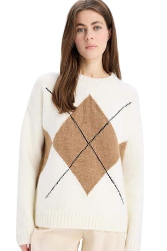 DeFacto Woman Casual Oversize Fit Crew Neck Long Sleeve Tricot Pullover,Camel Standard