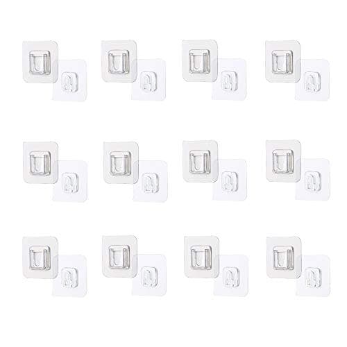FuChIpnTco Double-Sided Adhesive Wall Hooks, No Damage Wall Hangers Without Nails, Self Adhesive Small Hooks for Hanging, Transparent Sticky Utility Hooks, Heavy Duty Plastic Shower Hooks (12 Pairs) Storage hook
