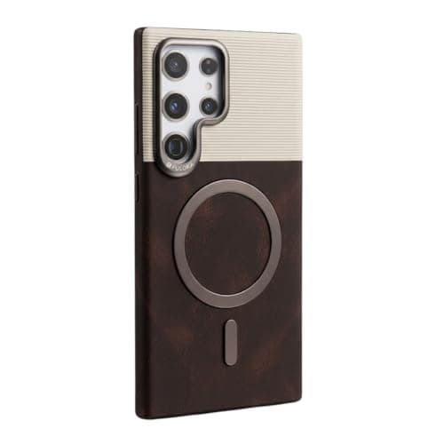 Luxury Dual-Tone Hybrid Case for Galaxy S24 Ultra, Leather & Rubber - Reddish Brown & Beige