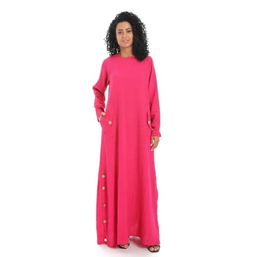 CAESAR Womens Women's linen abaya with long sleeves and buttons on the sides Women's linen abaya with long sleeves and buttons on the sides Apparel