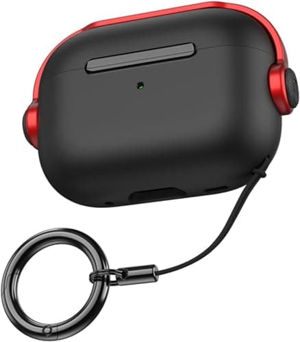 Compatible with Case for Airpods Pro 2 Protective Case [With Closure Lid] [Front LED Visible] [With Wrist Strap] Skin Compatible with 2022 Airpods Pro 2nd Generation (Red+Black) Portable electronic device cover