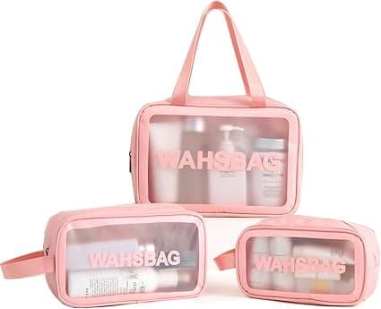 3Pcs Clear Waterproof Makeup Bag Set Women Travel Cosmetic Organizer