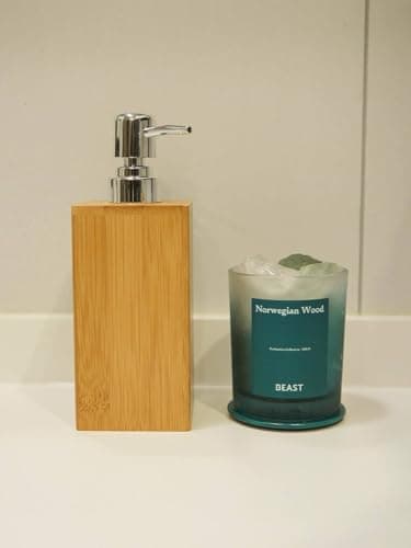 Generic Soap dispenser with a wooden exterior and a plastic inner container, .sa