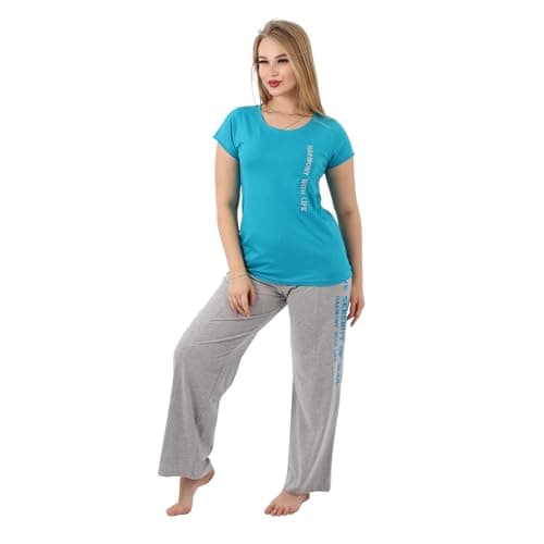 Embroidered Women's Cotton Pajama Set | 1/2 Sleeve Top & Wide-Leg Pants | Summer Loungewear (Sizes S to 3XL)