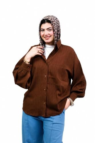 Schmeez Women's Oversize Fresca Brown Front Pocket Puff Sleeve Shirt