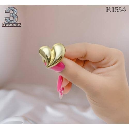 3 Diamonds 292474661779678 Gold-Plated Puffy Heart Ring – Elegant Sculpted Design For Women-1