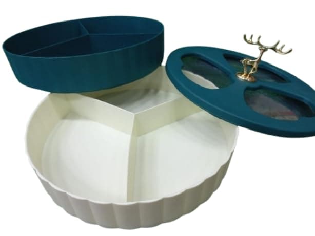 360 Degree Rotating 2 Tier Tasley Plate - Serving Plate with Clear Lid and Deer Shape Handle | Organizer for Nuts, Desserts, Fruits