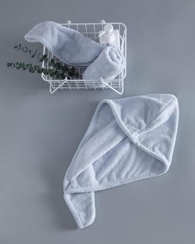 Microfiber Hair Towel Drying Cap Bonnet with Secure Button Fast Water Absorbent Hair Turban Wrap for Daily Use 65 x 30 cm Large Ultra Soft Design