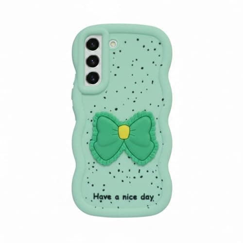 Compatible Case With Samsung S22 [Drop Protection] 3D Bow Pattern Soft TPU Shockproof Phone Case Full Body Protection (Mint Green) Cellular phone case