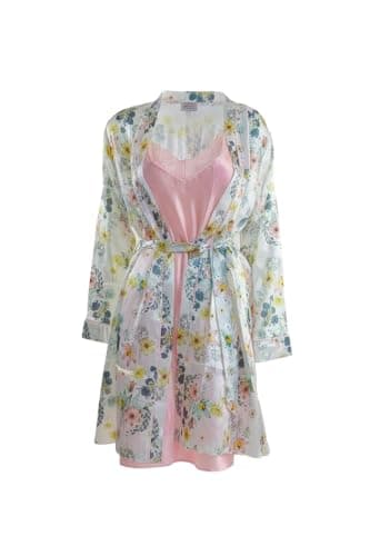 Women Floral Print Nightgown with Pink Undershirt Nightgown nightshirt