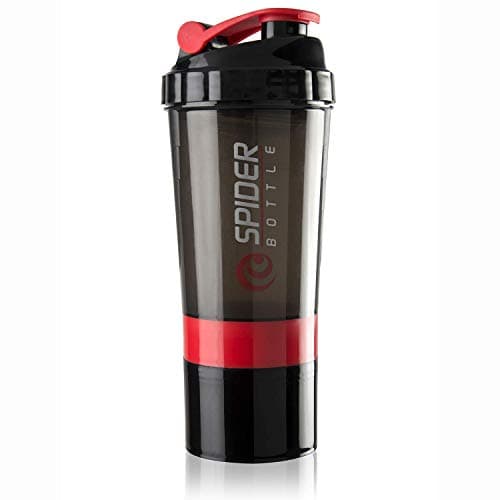 Rocketkart Spider Shaker Bottle 500ml with Storage Compartment | Ideal for Whey Protein Mix, BCAA, Pre workout Drinks, Cycling, Gym, Sports, Fitness, Water bottle | BPA Free Material (Red)