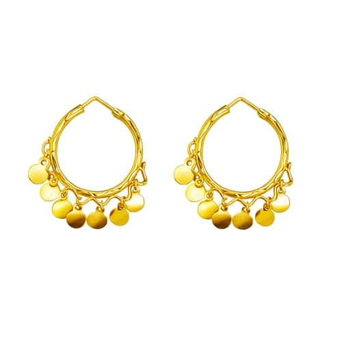 Julia Store 21K Real Gold Plated Metal Luxury Aesthetic Exquisite Trendy Elegant Traditional Oriental Vintage Upper-Egyptian Makarona Arabian Sequins Dangle Drop Earrings For Women Jewelry Gift