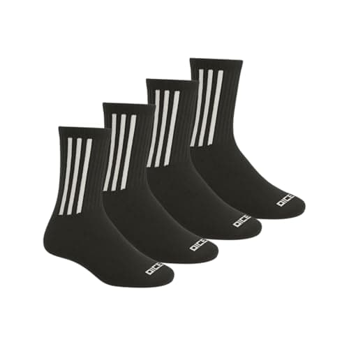 Dice Pack of 4 Athletic Crew Cotton Socks, Black and White Striped