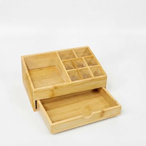 Wooden Makeup Organizer for Vanity 8 Small Slots 1 Large Section Drawer