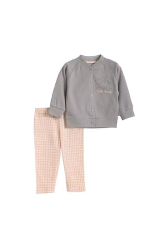 Junior Baby Girls 2-Piece Autumn Outfit Set - Long Sleeve Button Jacket & Printed Pants, Soft Cotton Blend Infant Clothing Set, Multicolor, 12 Coordinated outfit