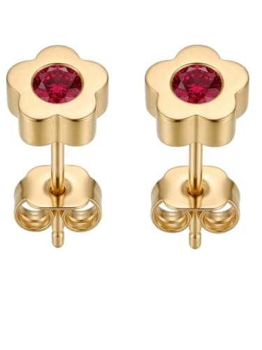 Caflon ear piercing Rose with Red crystal Shape Gold Plated