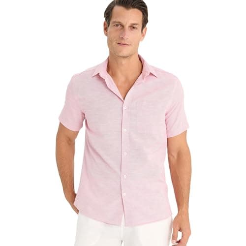 DeFacto Mens Casual Modern Fit Polo Neck Short Sleeve Woven Top Short Sleeve Shirt Short (pack of 1)