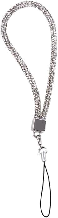 PurYupearl Silver Cellphone Chain Fashion Phone Wrist Chain Rhinestone Mobile Phone Strap Pendant Short Charm Anti-Lost Lanyard,Car Keychain, Décor