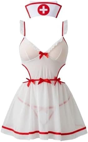 Sexy Pink Nurse Lingerie – Sheer Tulle Sleepwear for a Bold Look | Modern Design One Size Nightgown nightshirt
